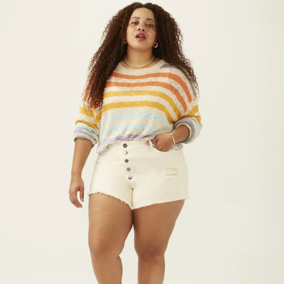 Kut from the Kloth Pants - KUT from the Kloth Plus Size Jane Ripped High Rise Short in Ivory  Sz: 24W